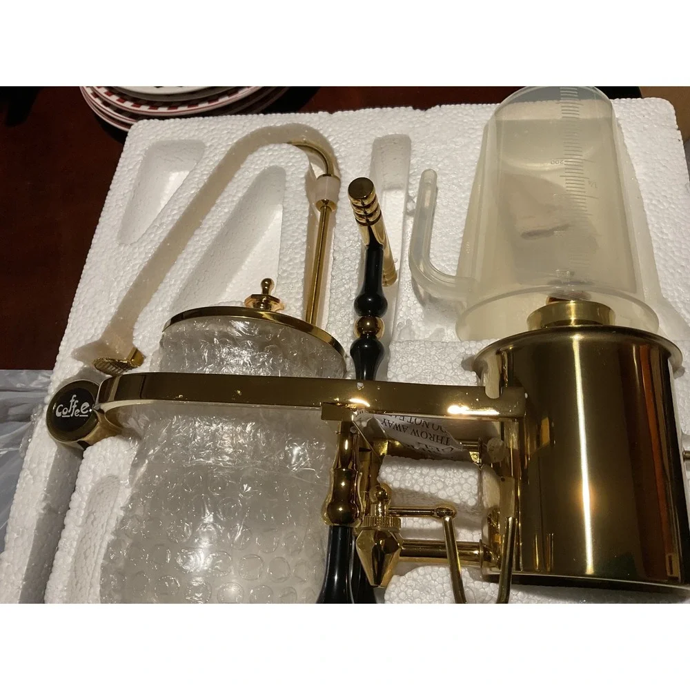 Exquisite Life Belgium Style Siphon Coffee Maker Gold Glass New in Box